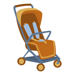 Baby stroller for transportation in a sitting position with a canopy from rain and sun. Designed for children and teenagers with disabilities. Vector illustration isolated on a transparent background.