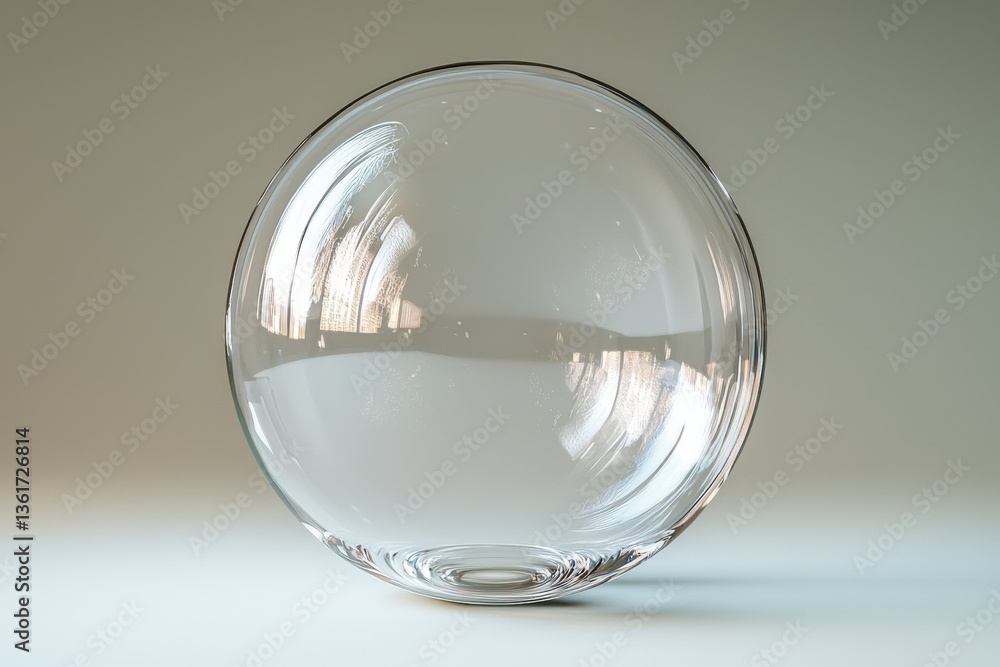 Poster Clear glass sphere reflecting light with subtle textures and a smooth surface in a minimalist setting