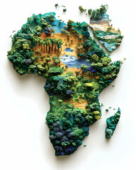 Africa continent 3D map displaying diverse geographical biomes