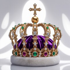 Golden crown with diamonds isolated on white background, luxury jewelry gift ornament