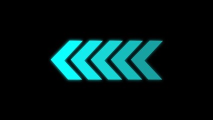 Four glowing teal arrows pointing left on black background.
