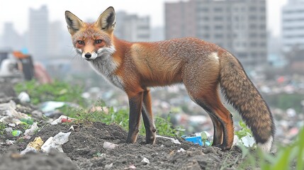 Fototapeta premium Red Fox in Urban Wasteland