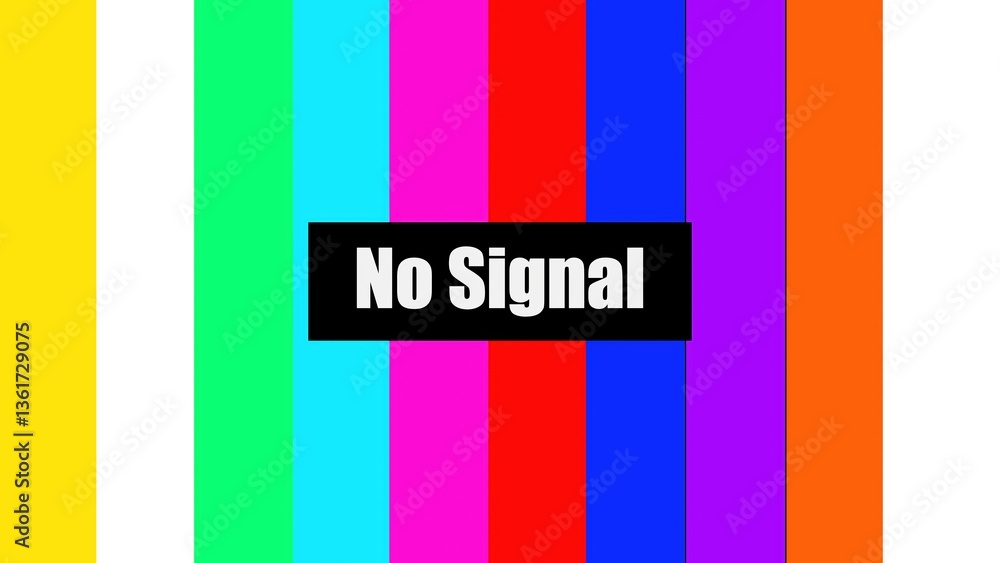 Poster colorful test pattern with 'no signal' text.