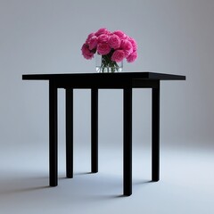 Simple illustration of a vase with flowers on a wooden table in a cozy home interior