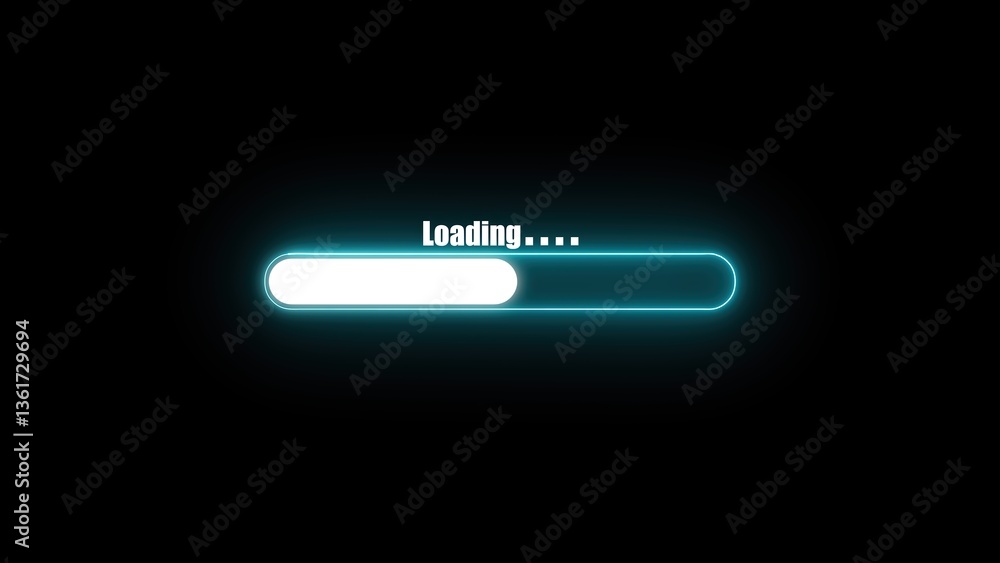 Poster loading bar progress glowing in blue with white fill on dark background.