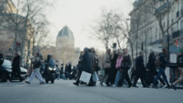 Parisian crowd crossing street near les invalides