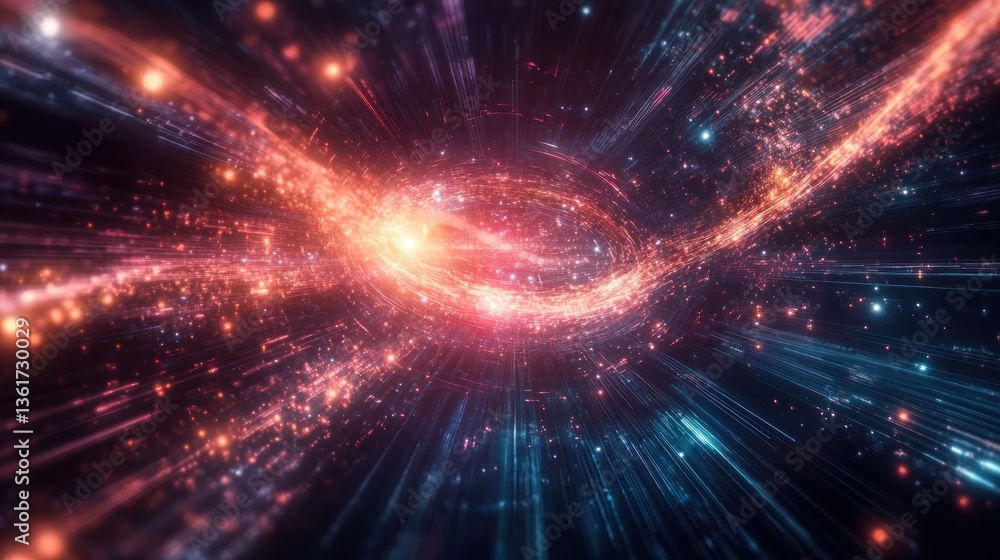 Poster abstract quantum tunneling visualization with energetic particles and light streams