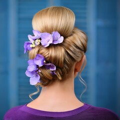 Naklejka premium Style of hair bun from behind, with hair accessories 