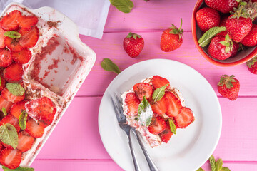 Summer strawberry tiramisu dessert