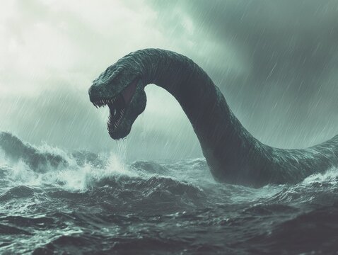 Lochness Monster: Dinosaur-like Creature in Stormy Waters of Loch Ness
