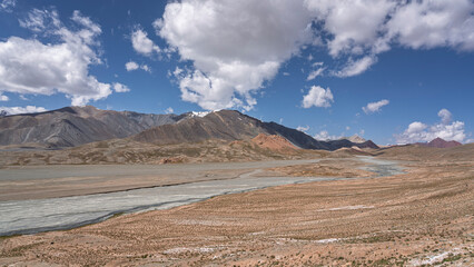 Scenic high-altitude mountain landscape on Pamir Highway near Kyzyl Art border, Murghab, Gorno-Badakhshan, Tajikistan