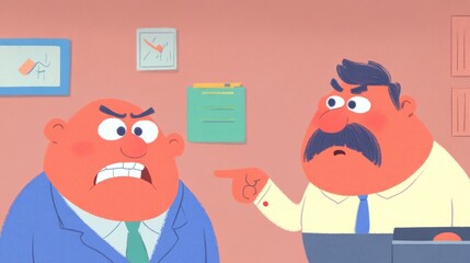 Fototapeta premium Two Cartoon Characters in an Office Setting Engaged in a Heated Argument About Work-Related Issues and Professional Disagreements