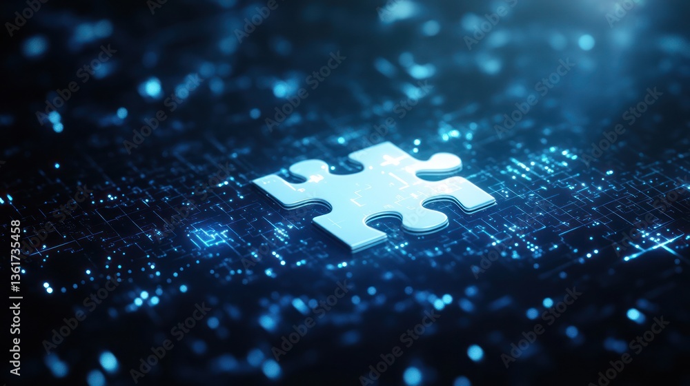 Poster abstract puzzle piece on digital circuit board background. possible use stock photo for technology, 