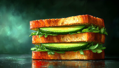 Avocado sandwich Layers of bread, avocado and greens form a tasty stack