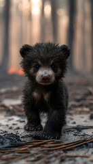 Baby bear walks after fire