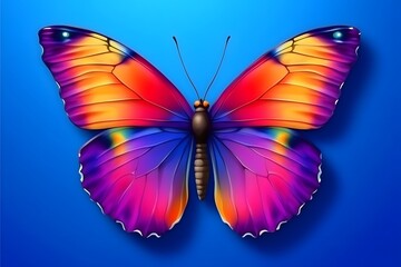 Fototapeta premium Vibrant Rainbow Butterfly on Blue Background