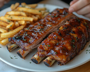 BBQ ribs plate with fries