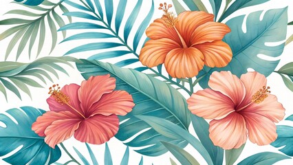 floral pattern with pink blossoms and leaves in a vintage style