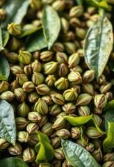 Delicate, bright green tea buds and leaves, freshly harvested, tea leaf, fresh