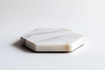 Marble Coaster Hexagon. White Marble Coaster on Desk with Isolated Object on White Background
