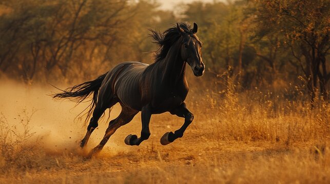 Marwari Black Stallion Running Free: A Majestic Display of Equine Beauty