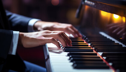 Fototapeta premium Close-up of male hands playing piano.