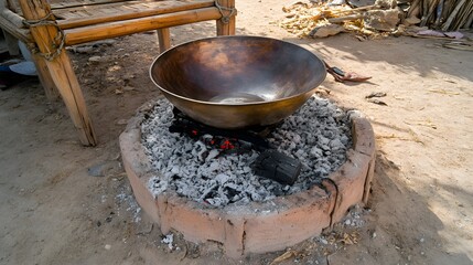Large Metal Cooking Pot on Outdoor Fire Pit