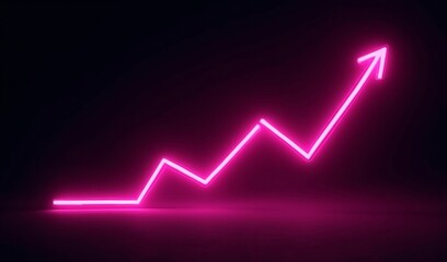 Vibrant Pink Neon Arrow Soars Upward Against Dark Background. AI Generated