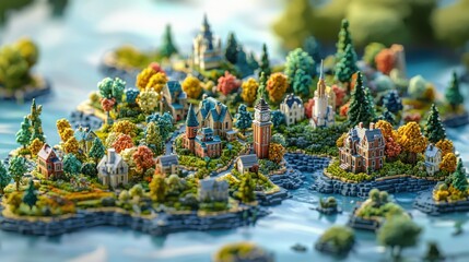 Fototapeta premium Whimsical childlike cityscape with trees and colorful buildings in a vibrant urban environment full of life