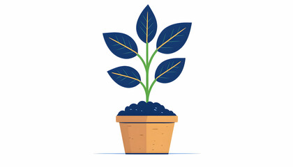 Simple illustration of a potted plant with dark blue leaves and a light brown pot