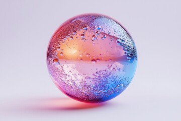 Colorful bubble reflects light and colors in a creative display on a smooth surface