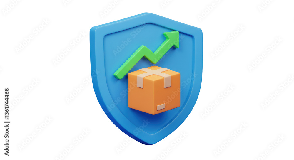 Poster isolated shield with package and upward arrow