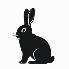 Obraz premium Elegant Black Rabbit Silhouette on White Background: Wildlife Vector Illustration.