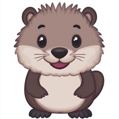 Obraz premium Adorable Cartoon Otter Illustration Brown Fur, Large Eyes, White Background