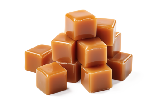 Caramel cubes on a transparent background