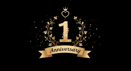 Elegant 1st Anniversary design. Gold and black theme with floral details.
