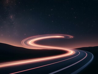 Night Road with Light Trails, Desert, and Stars.