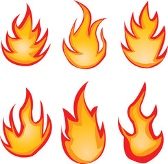 Fire Flames Set for Heat, Energy, Danger, and Warning Sign Designs. Burning Effect with Intense Glow and Fiery Appearance