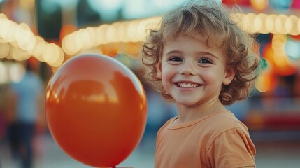 Fototapeta premium Happy young child smiling brightly at a fun outdoor fair