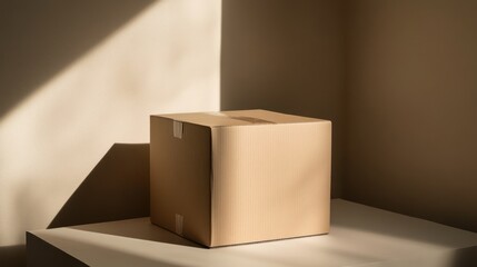 Empty Cardboard Box, Sunlight, Minimalist Still Life, Product Presentation, Packaging Design