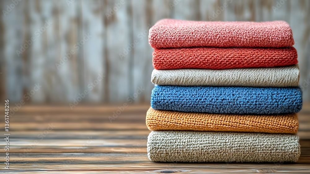 Aufkleber neatly folded stack of colorful towels ready for use in a bathroom with a clean and organized aesthe