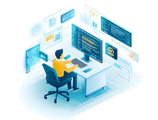 person sitting at a desk in front of a computer