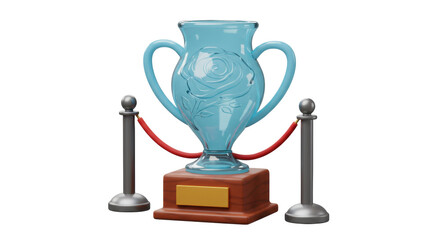 Isolated 3D Render of a Trophy on Display with Ropes