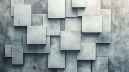 abstract composition using textured grey concrete squares creating a dimensional geometric pattern suitable for backgrounds and architectural renderings