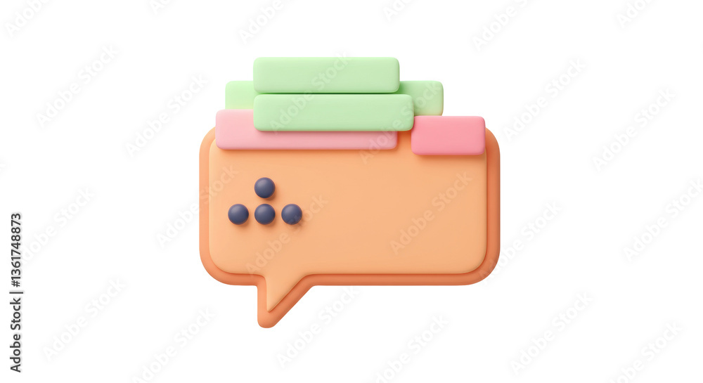Poster isolated 3d render of a speech bubble with stacked labels and decorative dots
