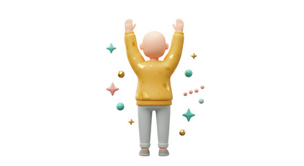 Isolated 3D Render of a Person Celebrating with Raised Arms and Sparkles