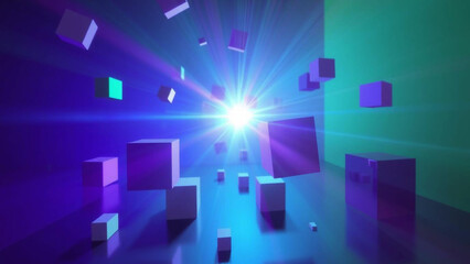Obraz premium Abstract Digital Art with Colorful Blocks and Light Rays