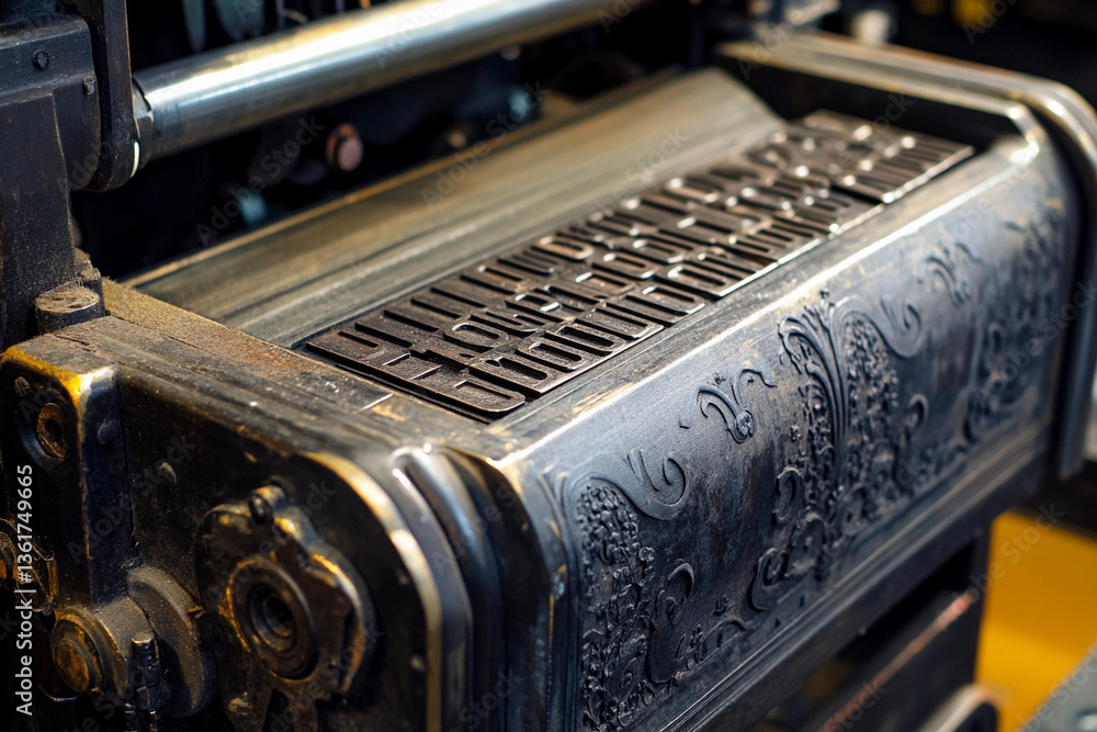Poster detailed view of vintage book press machine mechanism generative ai