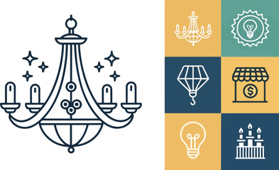 Set of Chandelier Illustration vector design, Chandelier icon design, Chandelier vector design