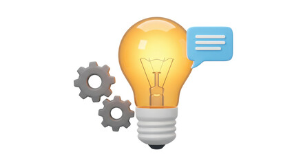 Isolated Idea Bulb with Cogwheels and Speech Bubble for Solution